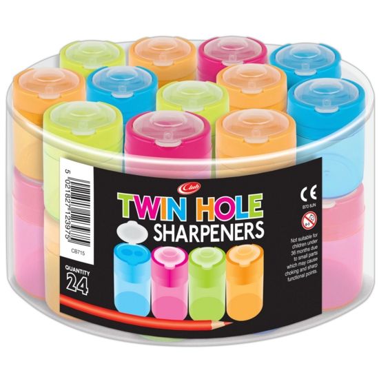 PENCIL SHARPENER Twin Hole With Shavings Cylinder - randomly selected colour