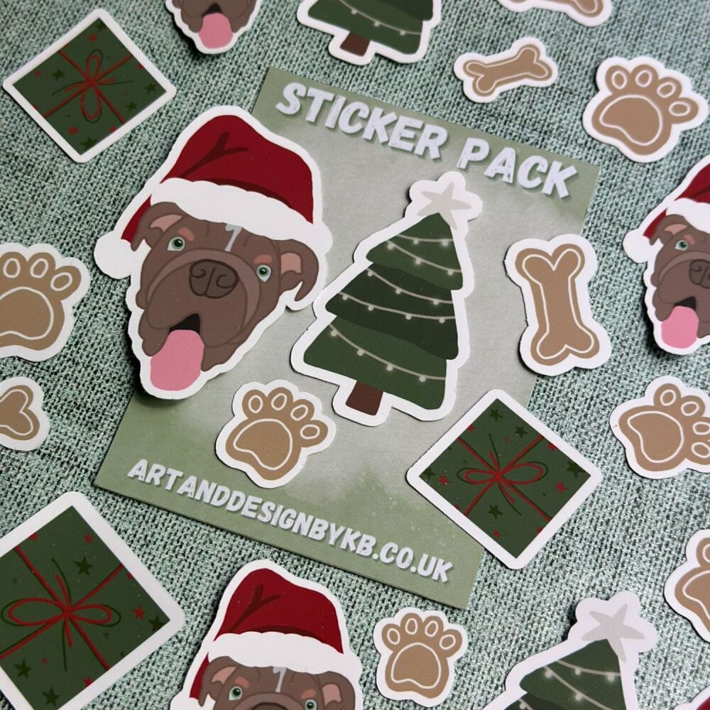 Festive English Bulldog Sticker Pack - Rolo dog Christmas Sticker Pack