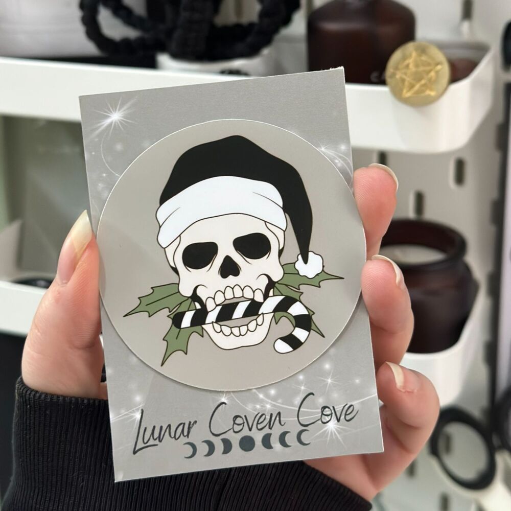 Black Candy Cane & Skull Glossy Sticker