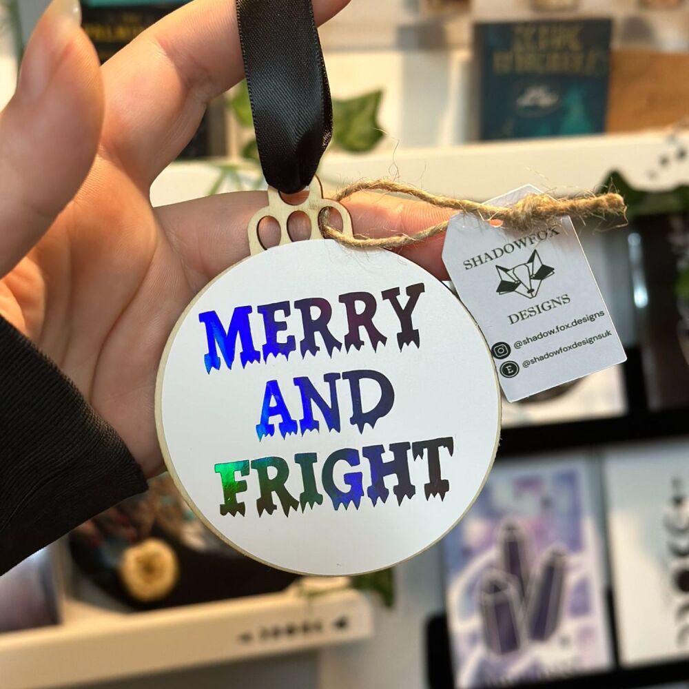 Merry & Fright Bauble (Holographic black on white)