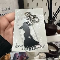 Witch Silhouette with Pentagram Charm Keyring