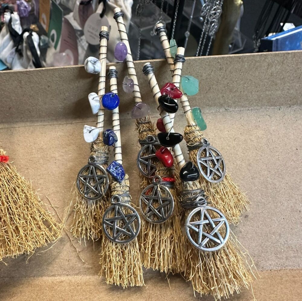 Mini Besom Broom / Witch Broom Embellished with Crystal Chips (option to add hanging loop)