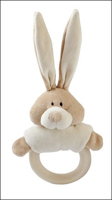 Wooly soft toy rattle with wooden teether (bunny)