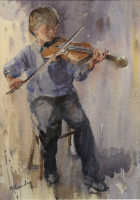Mary Gundry Boy with Violin 33 x 22cm