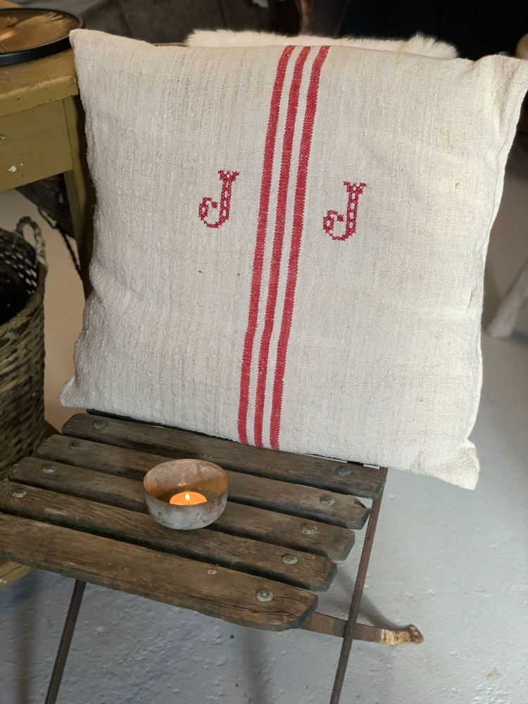 French linen monogram cushion