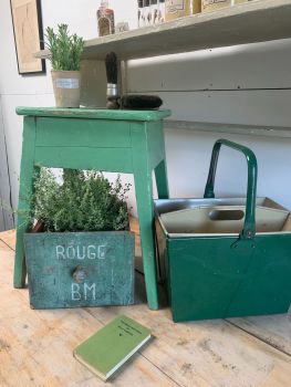 SOLD Vintage green painted kitchen stool