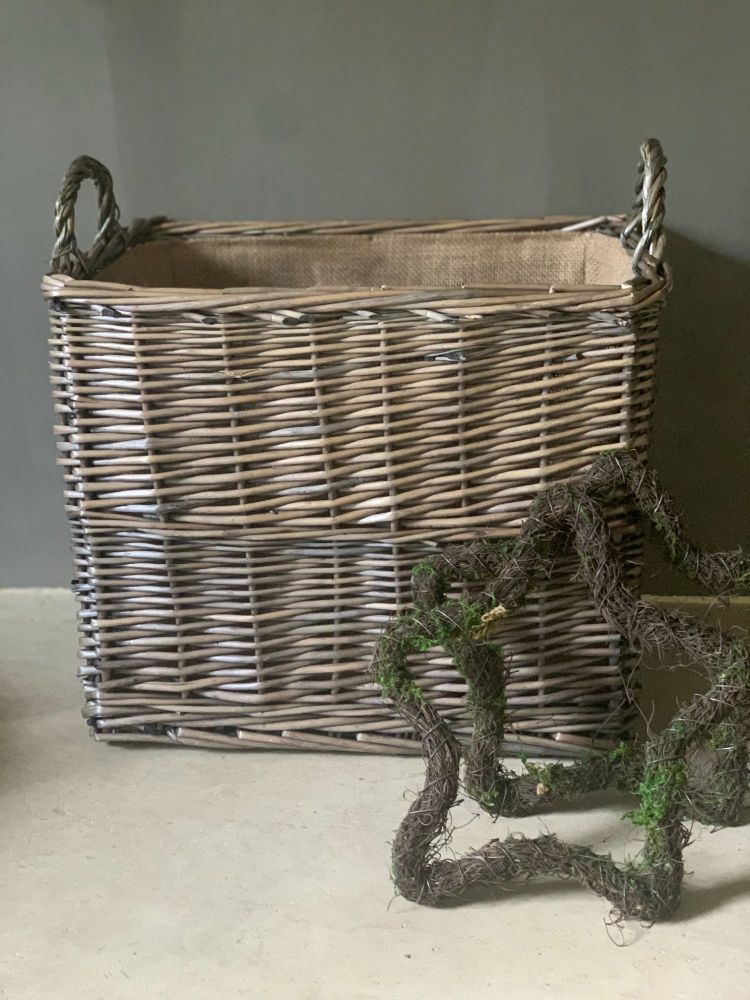 Willow log basket with hessian lining available in two sizes