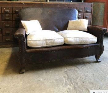 SOLD Antique french leather club sofa