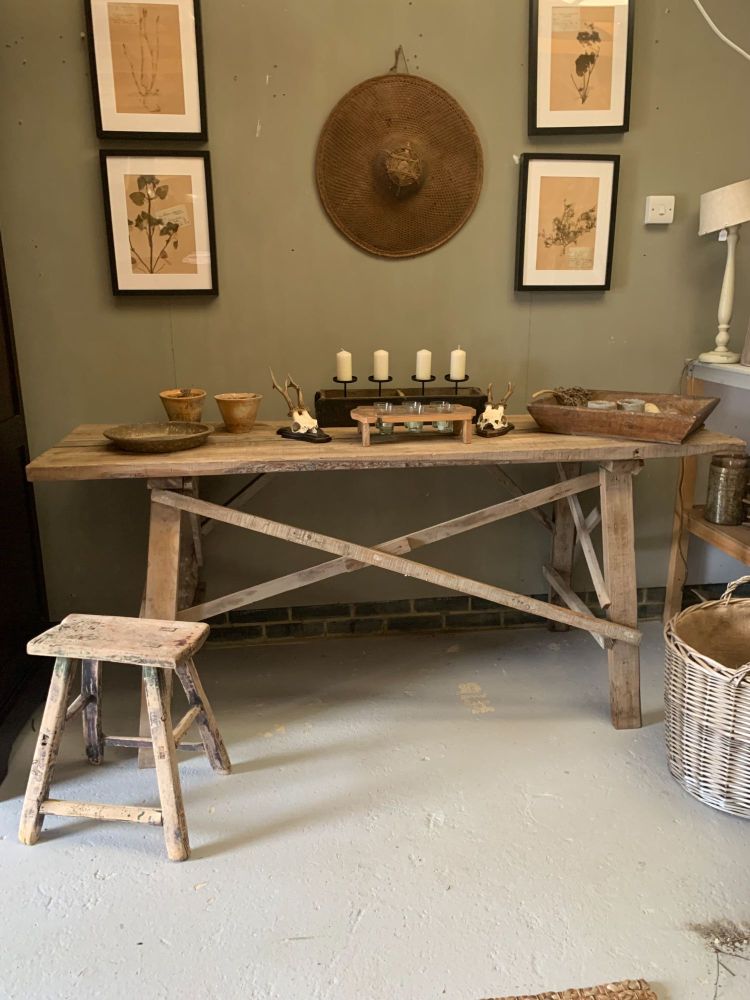 Rustic plank top work table/console table