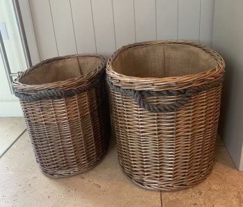 Willow log basket with rope handles