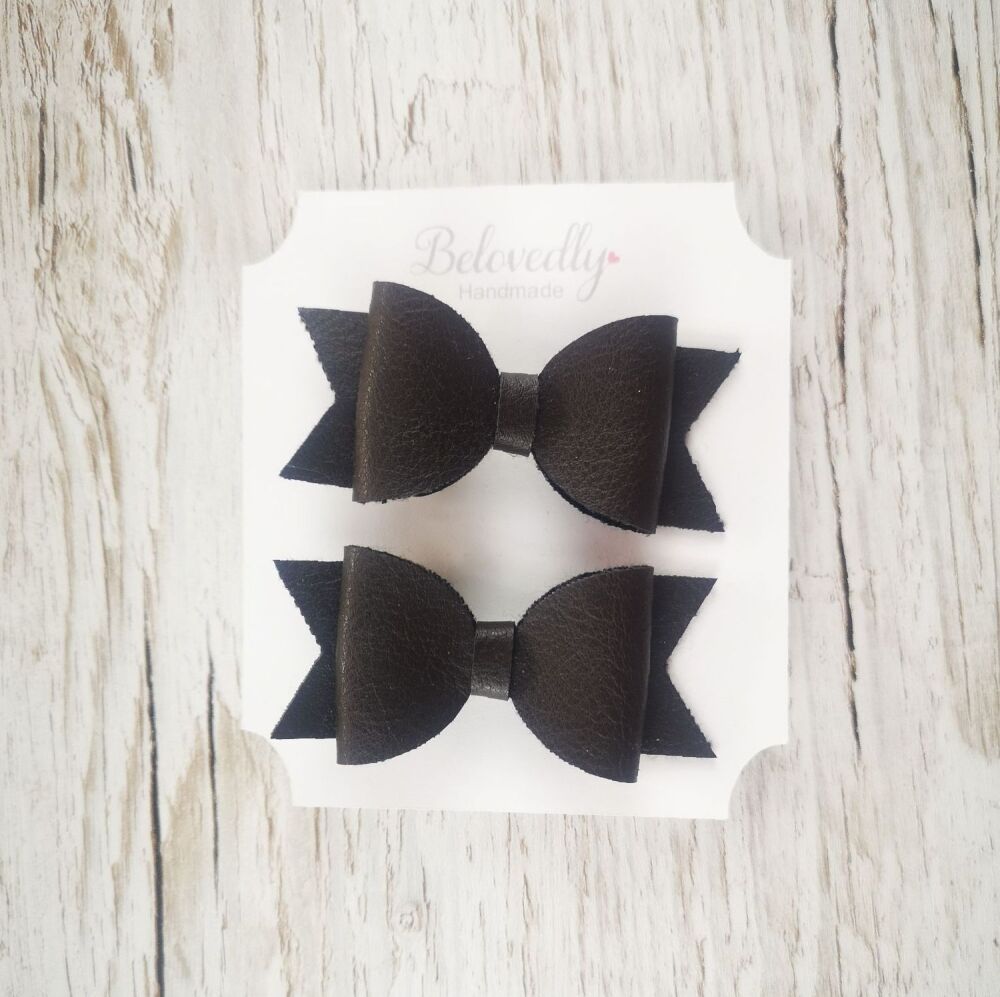 Pair of Dark Brown Faux Leather Hair Bows