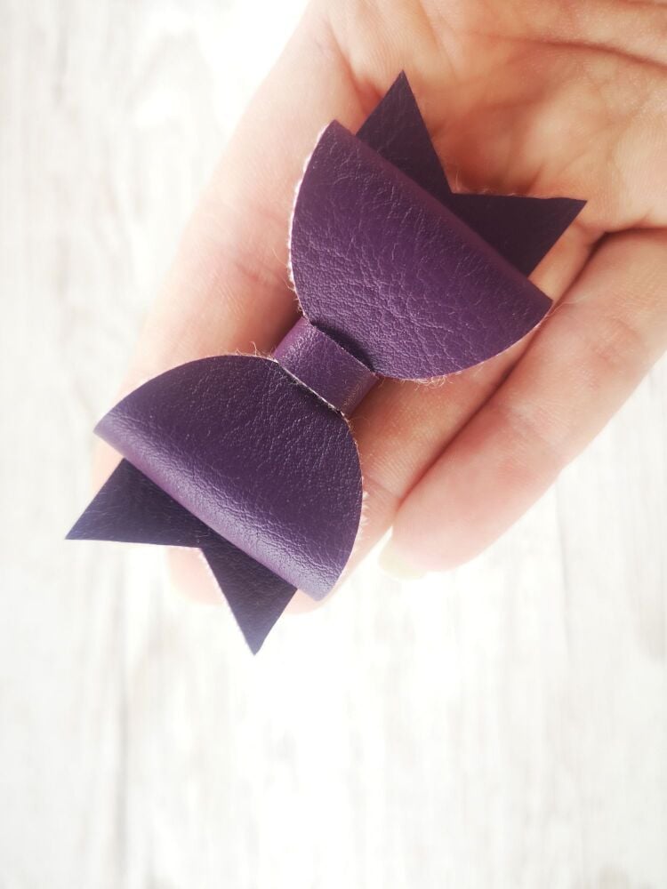 Pair of Purple Faux Leather Hair Bows