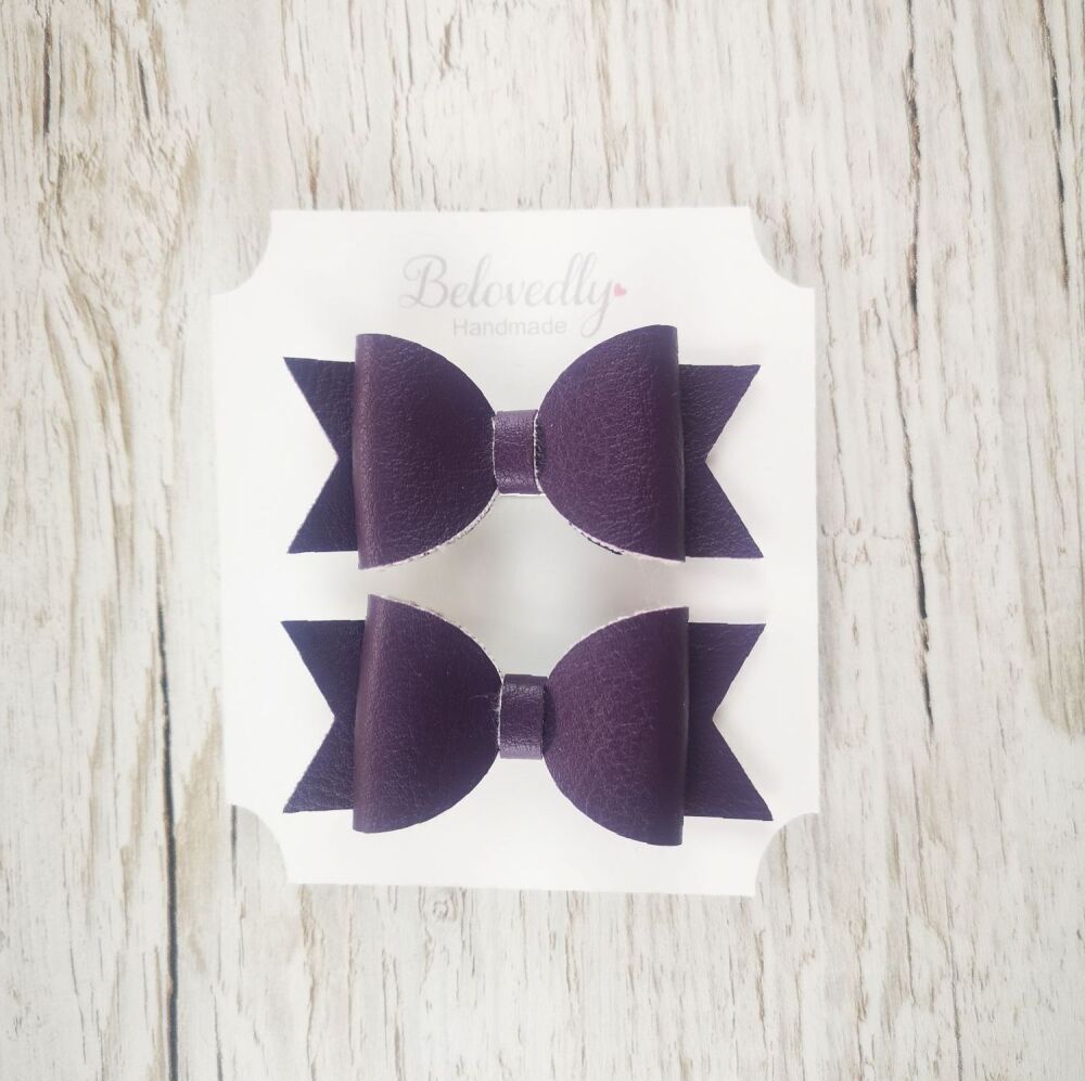Pair of Purple Faux Leather Hair Bows
