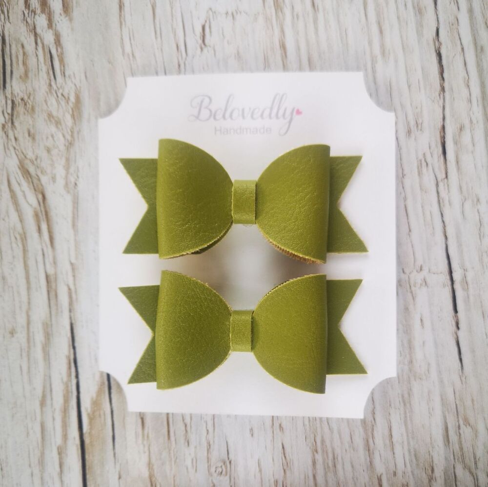 Pair of Green Faux Leather Hair Bows
