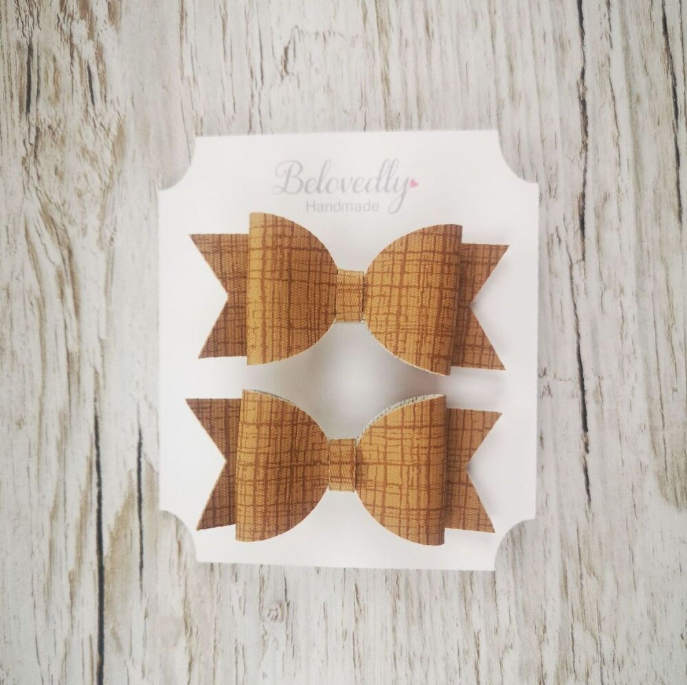 Pair of Cork Faux Leather Hair Bows