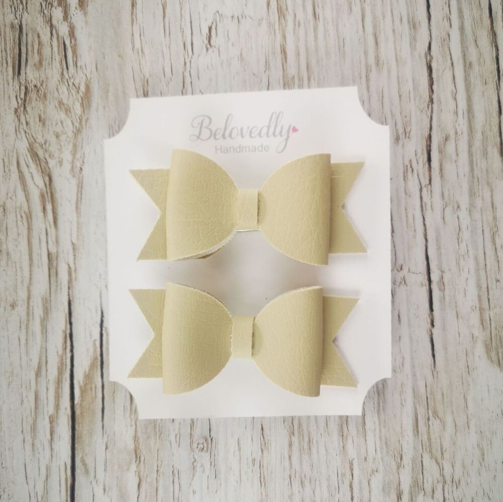 Pair of Cream Faux Leather Hair Bows