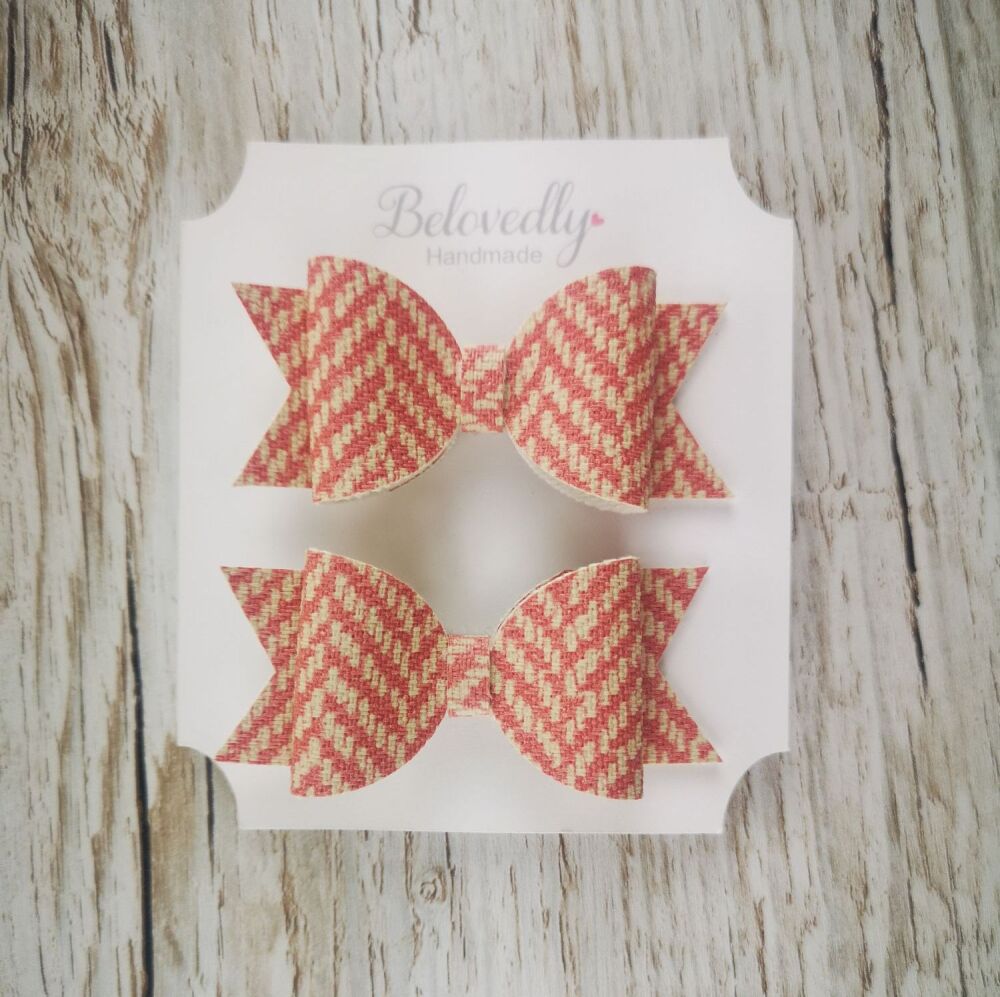 Pair of Pink Chevron Faux Leather Hair Bows