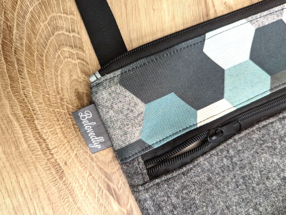 Aqua Hex and Grey Shoulder Bag