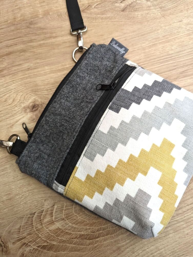 Yellow Chevron and Grey Shoulder Bag