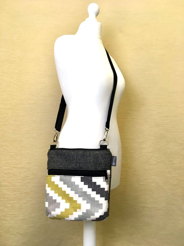Yellow Chevron and Grey Shoulder Bag