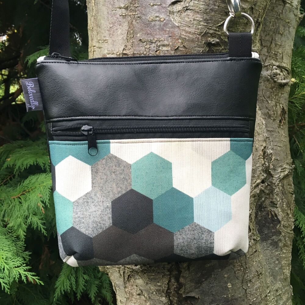 Aqua Hex and Black Shoulder Bag