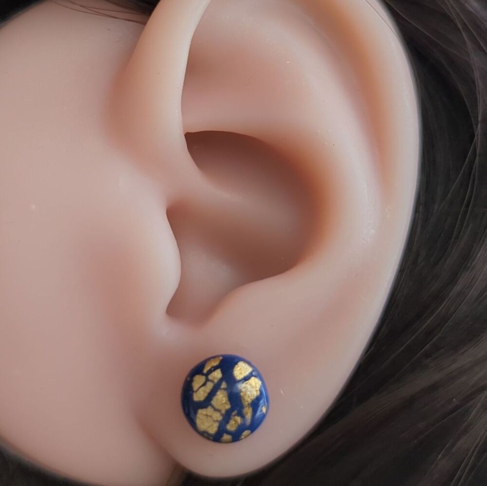 Blue and Gold Round Pebble Studs (small)