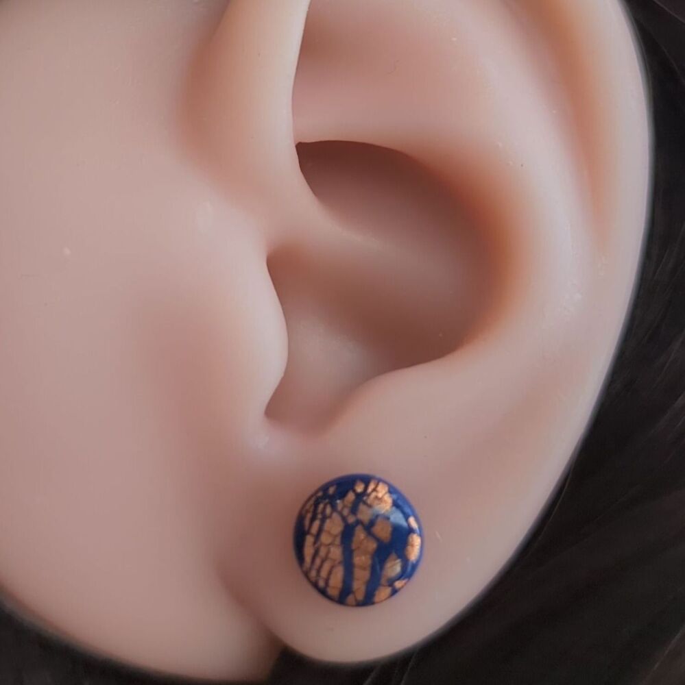 Blue and Copper Round Pebble Studs (small)