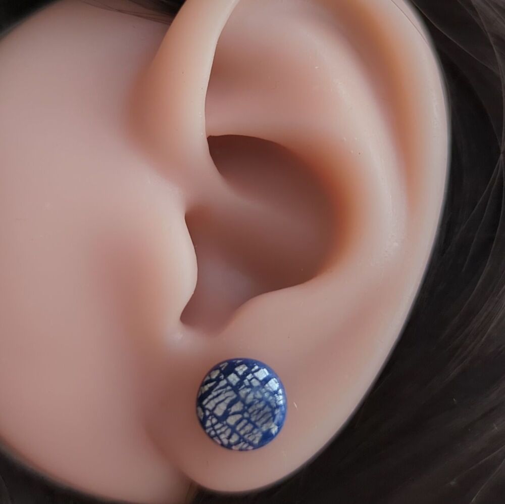 Blue and Silver Round Pebble Studs (small)