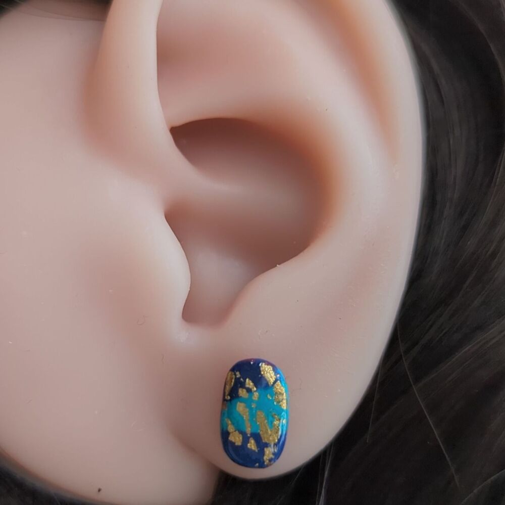 Blues and Golds Oval Pebble Studs