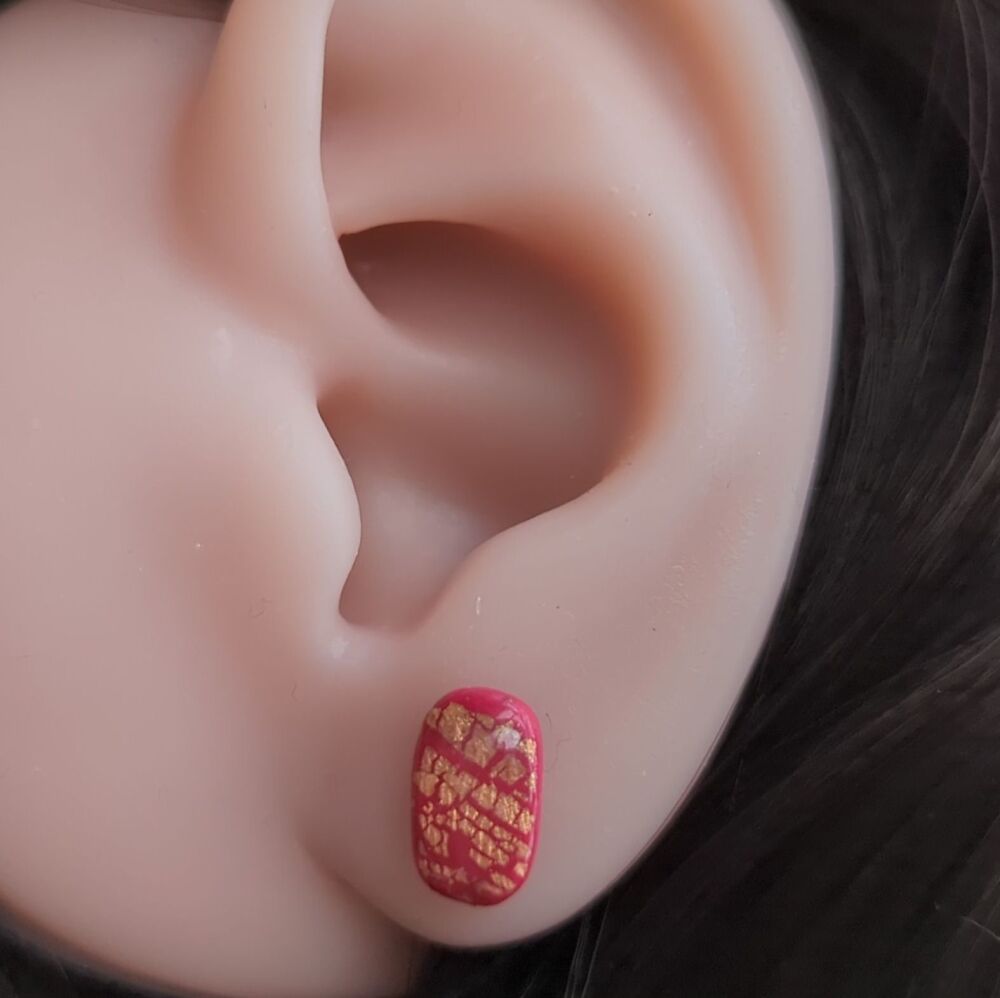 Cerise and Copper Oval Pebble Studs