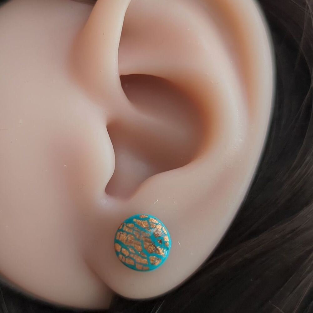 Turquoise and Copper Round Pebble Studs (small)