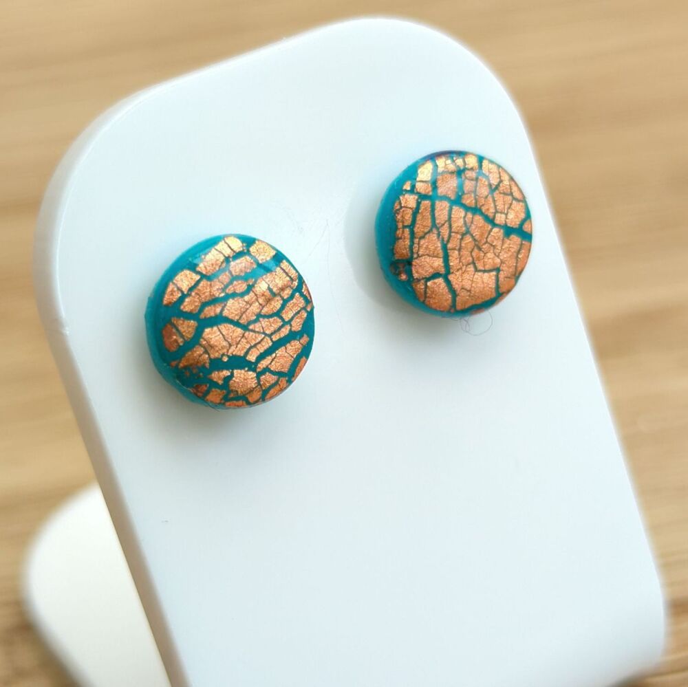 Turquoise and Copper Round Pebble Studs (small)