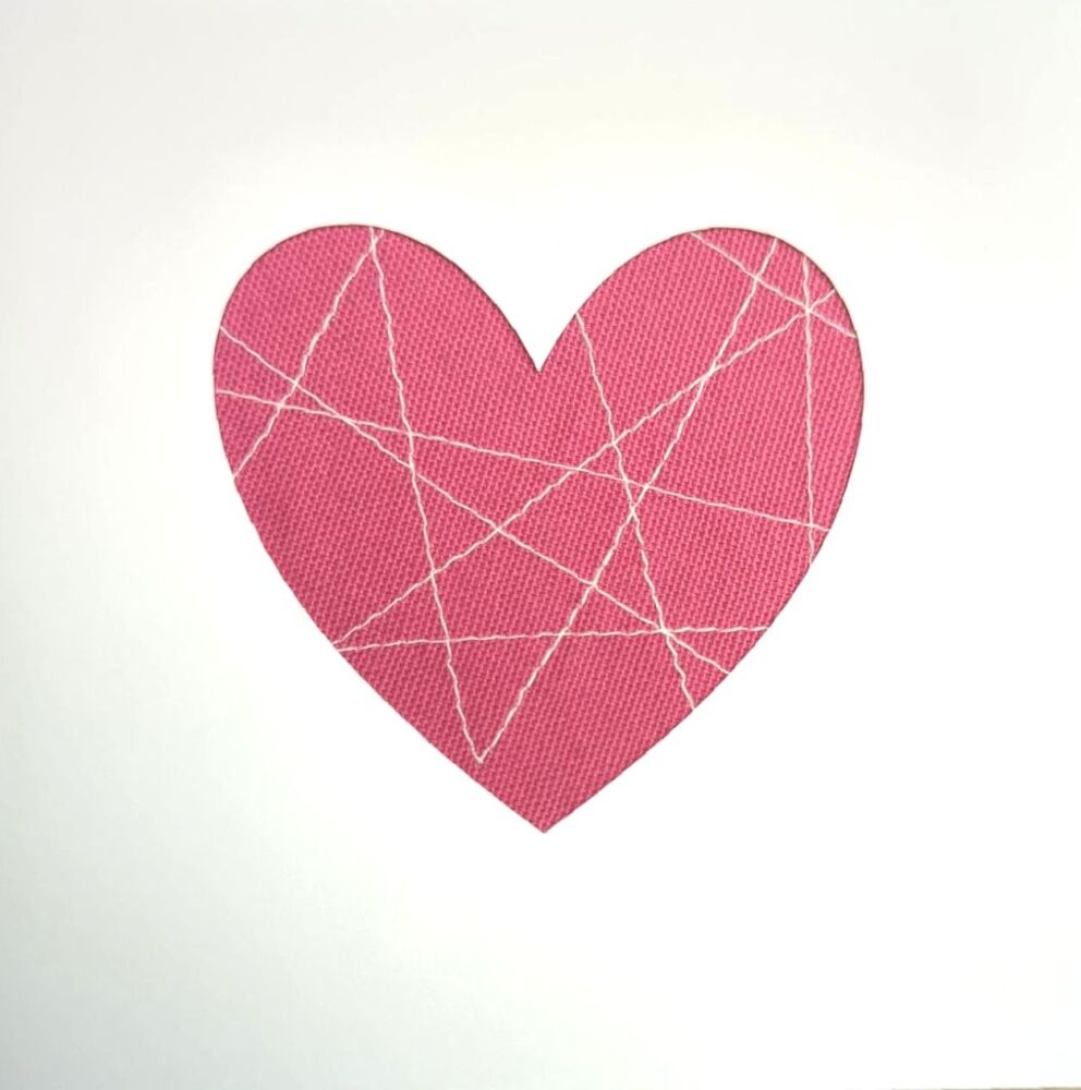 Cerise Stitched Heart Greetings Card