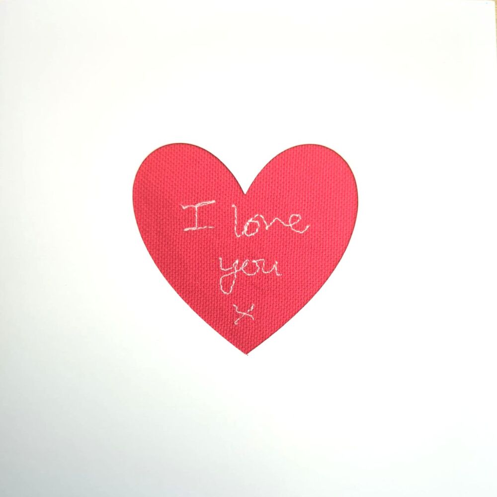 Red 'I Love You' Stitched Heart Greetings Card