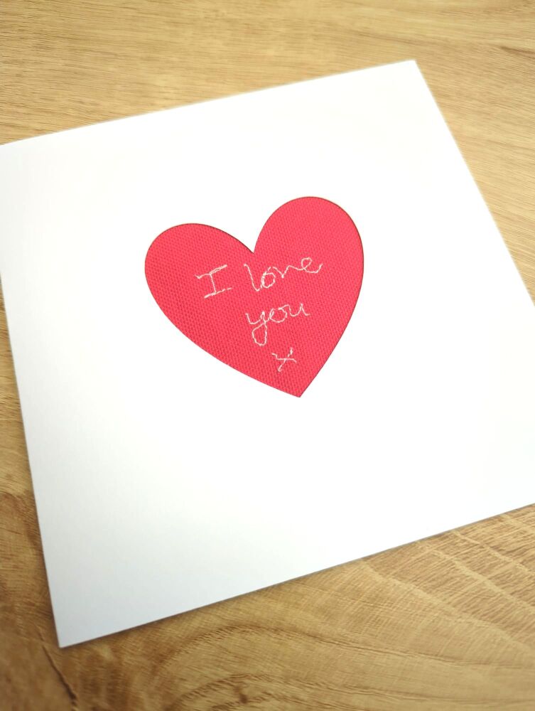 Red 'I Love You' Stitched Heart Greetings Card