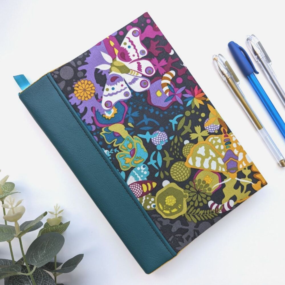 Colourful Moths Re-usable A5 Fabric Covered Notebook (Luxury)