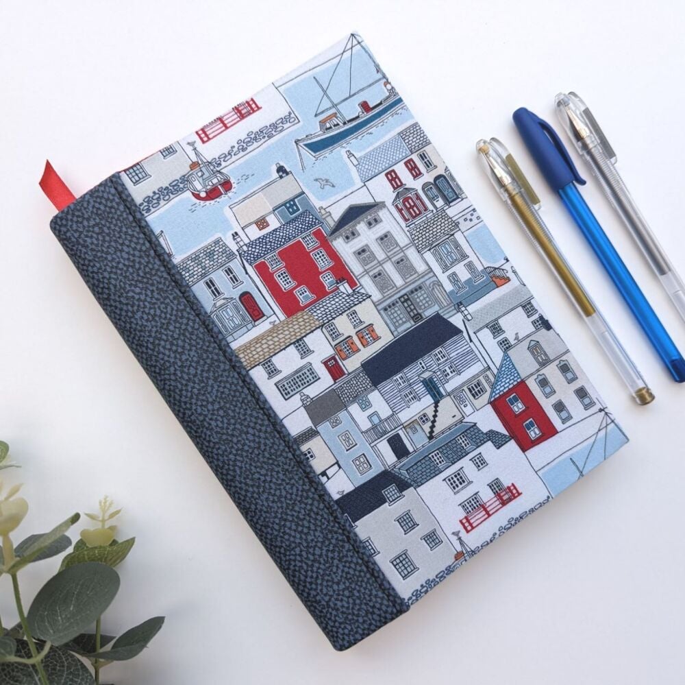 Coastal Town Re-usable A5 Fabric Covered Notebook (Luxury)