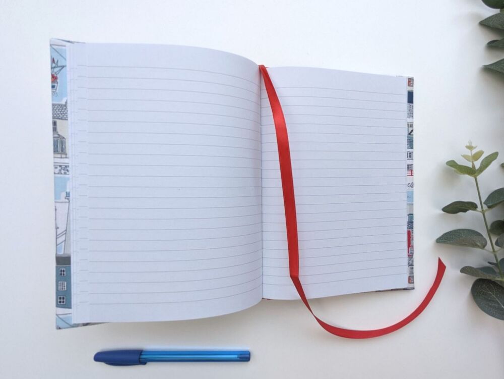 Coastal Town Re-usable A5 Fabric Covered Notebook (Luxury)