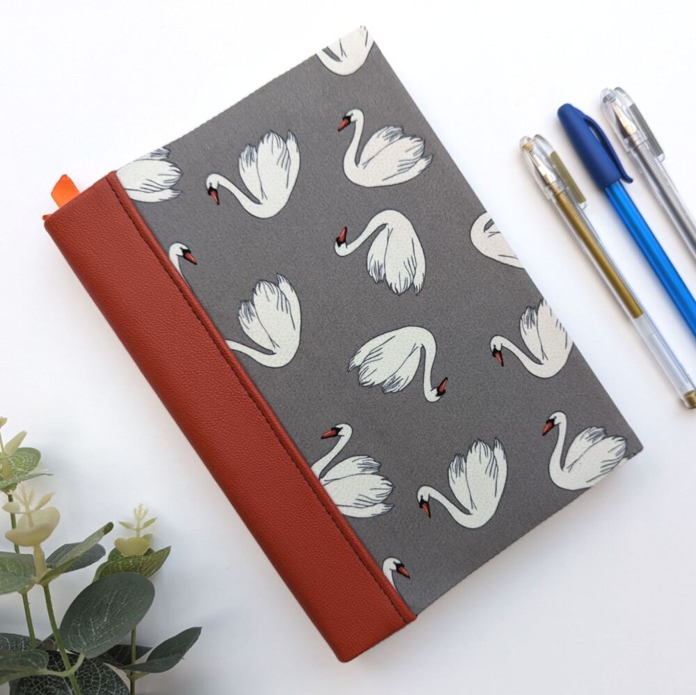 Swan Re-usable A5 Fabric Covered Notebook (Luxury)