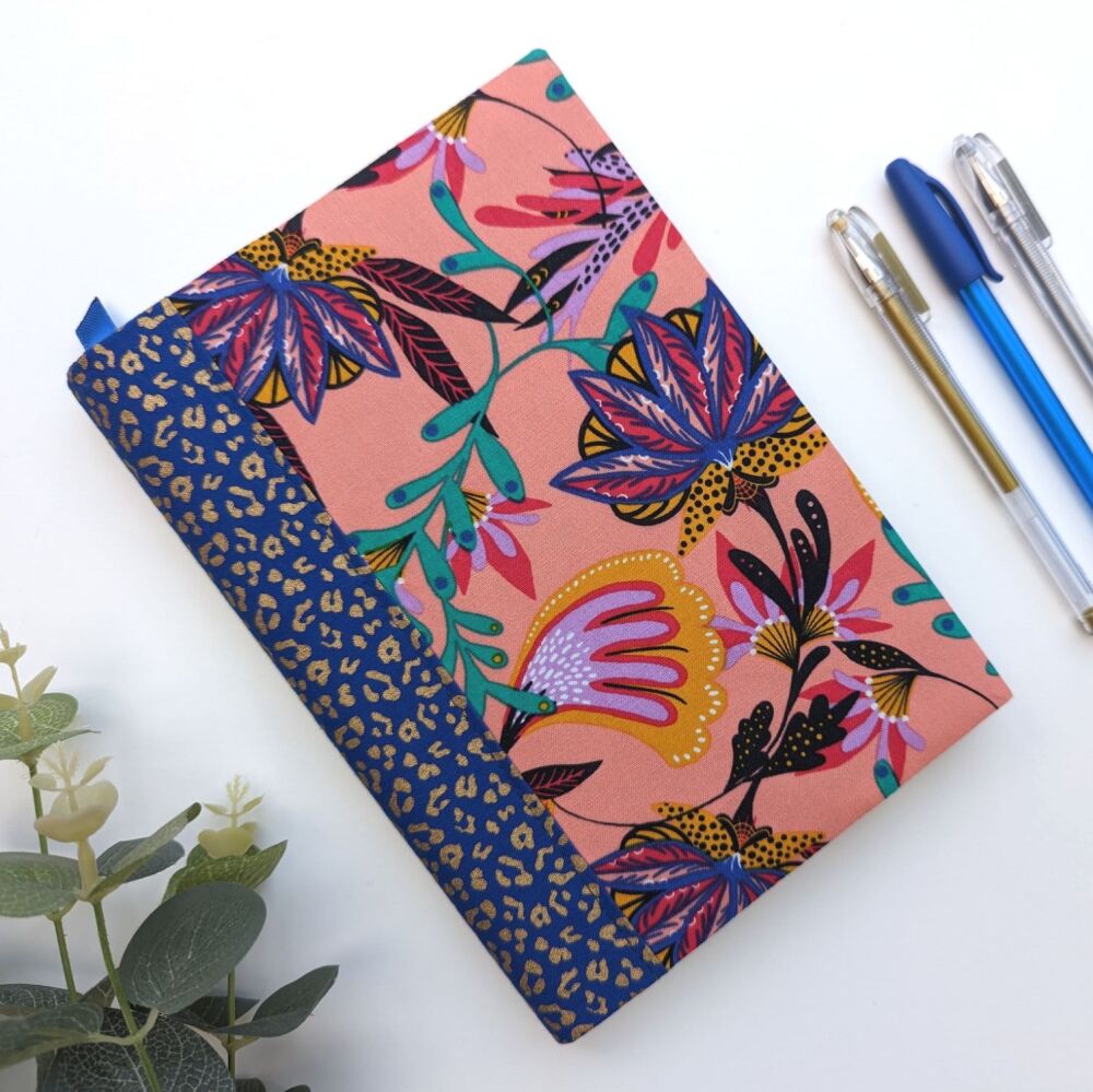 Tropical Flowers Re-usable A5 Fabric Covered Notebook (Standard)