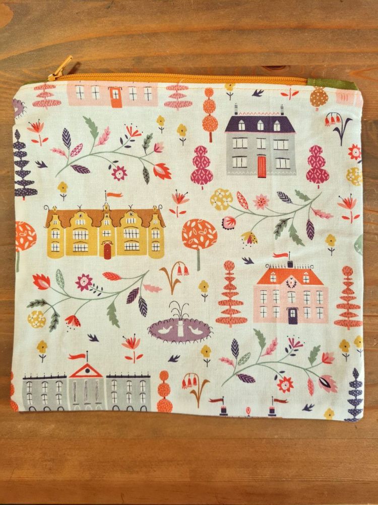 Zipped "Lucy" make up bag in Autumn village cotton