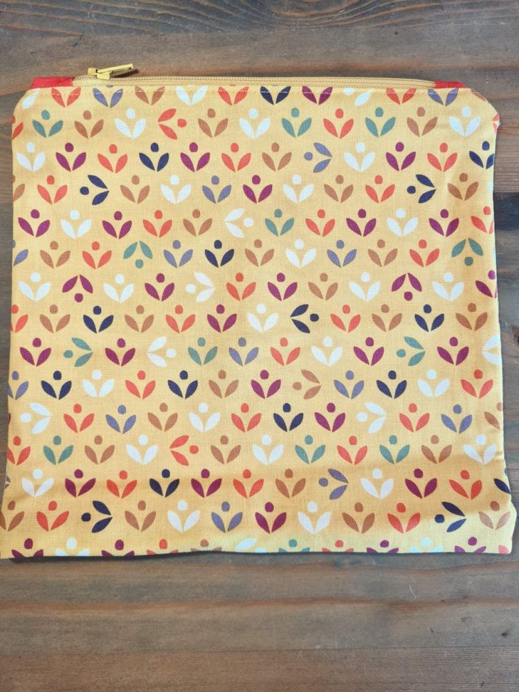 Zipped "Lucy" make up bag in mustard multi cotton