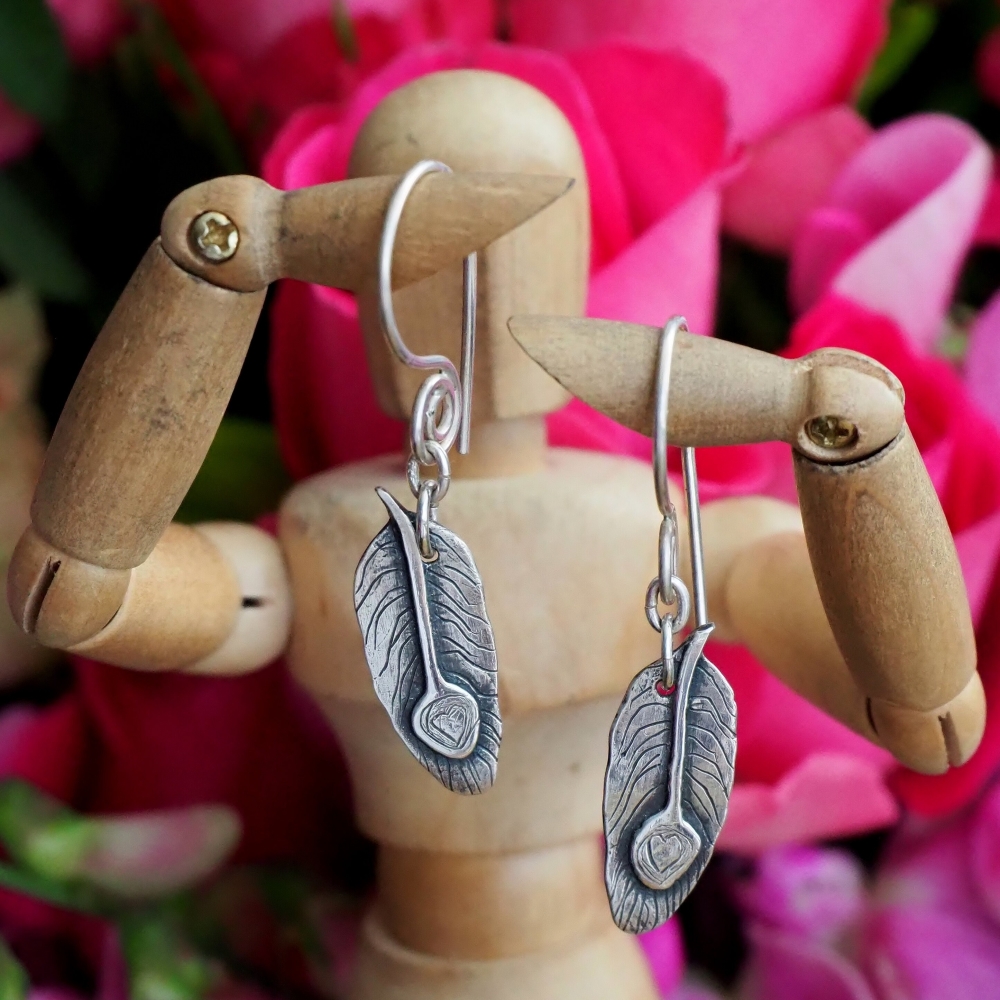 Native American Made Petite Sterling Silver Double Feather Earrings - Gold  Bear Trading Company