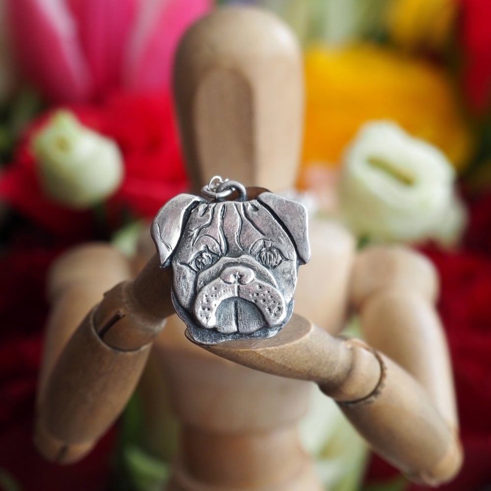 Fine silver pug dog on a sterling silver chain