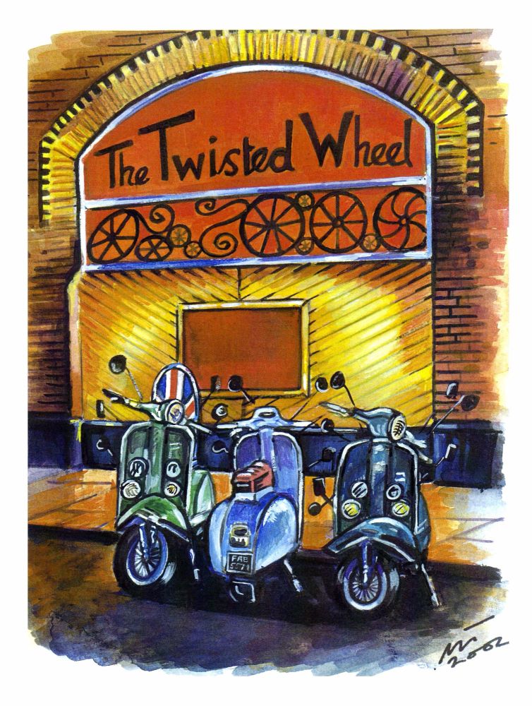 "Scooters at The Wheel" - A signed limited edition print. Three different size of print available.