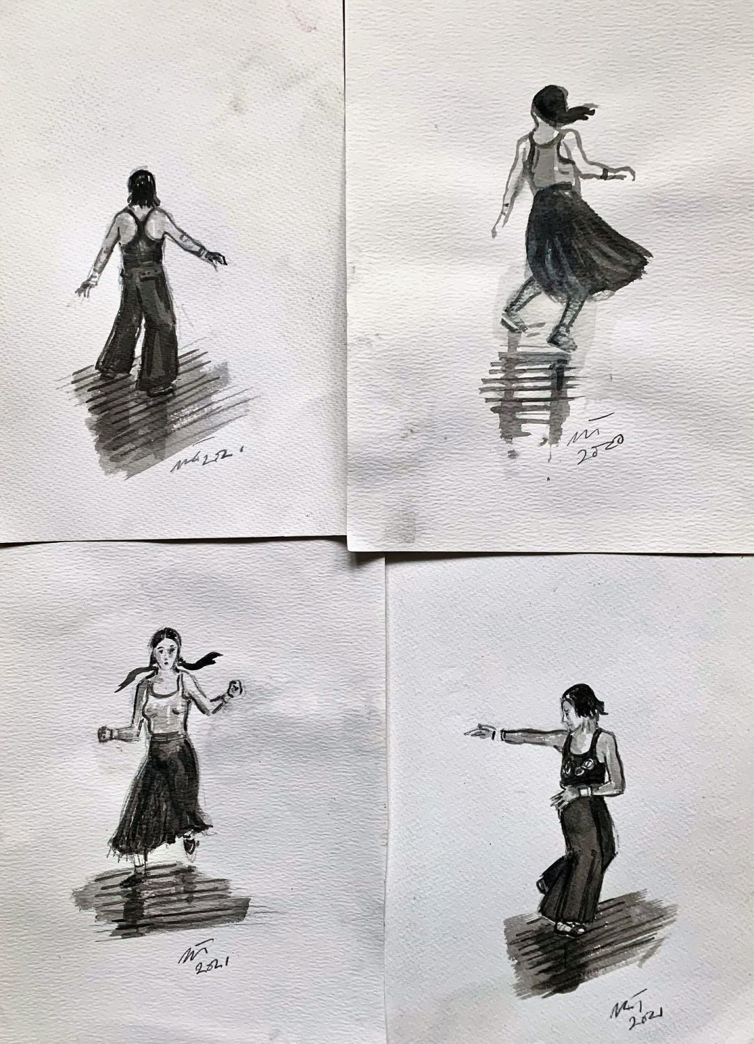 Four Northern Soul Sumi-e Black Ink Brush Paintings (Part V)