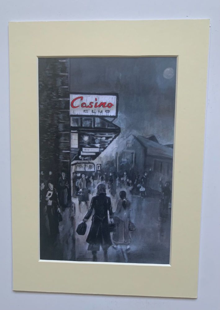 "Anticipation II" - a limited edition lithograph, with the Casino sign highlighted in red acrylic paint. Fits a standard A4 frame.