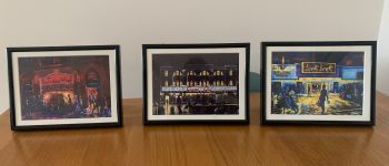 Three mounted and framed prints of the 3 great Northern Soul clubs, each 21 cm wide by 16 cm tall.