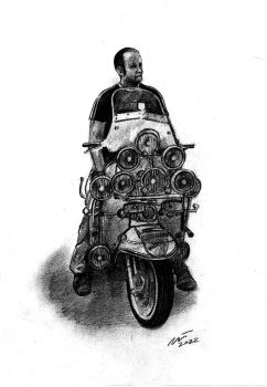 "Twenty First Century Scooter Boy" - Original Pencil Sketch by Neil Thompson. Size - 30 cm tall by 18 cm wide.