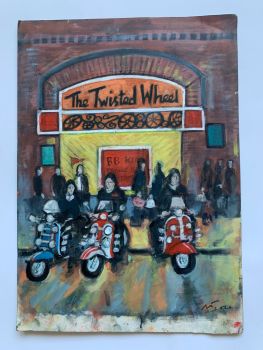 "Scooters at the Wheel III" - Original oil painting, size - 28 cm tall by 21 cm wide.